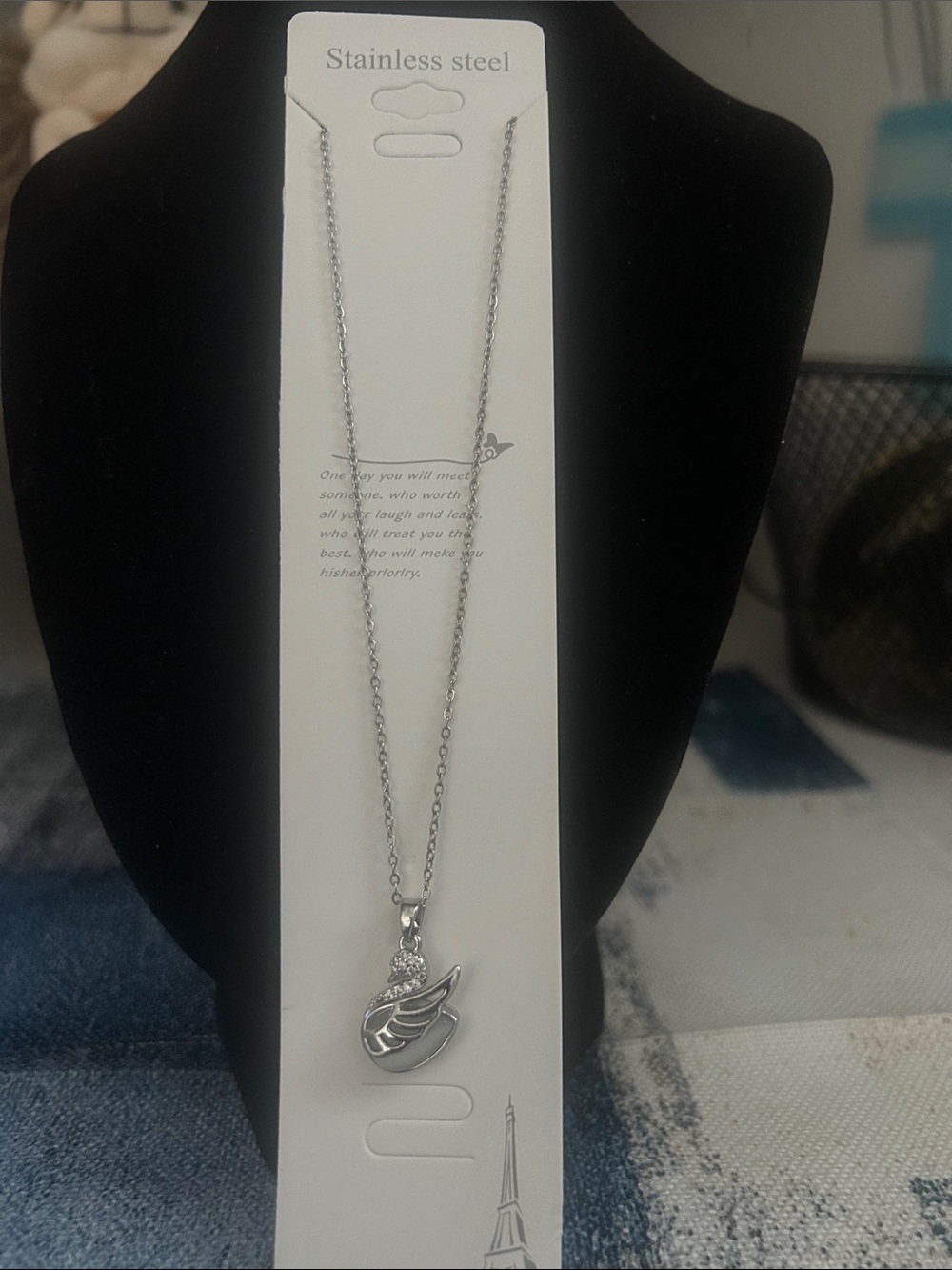 Stainless Steel Silver Swan Pendant Necklace